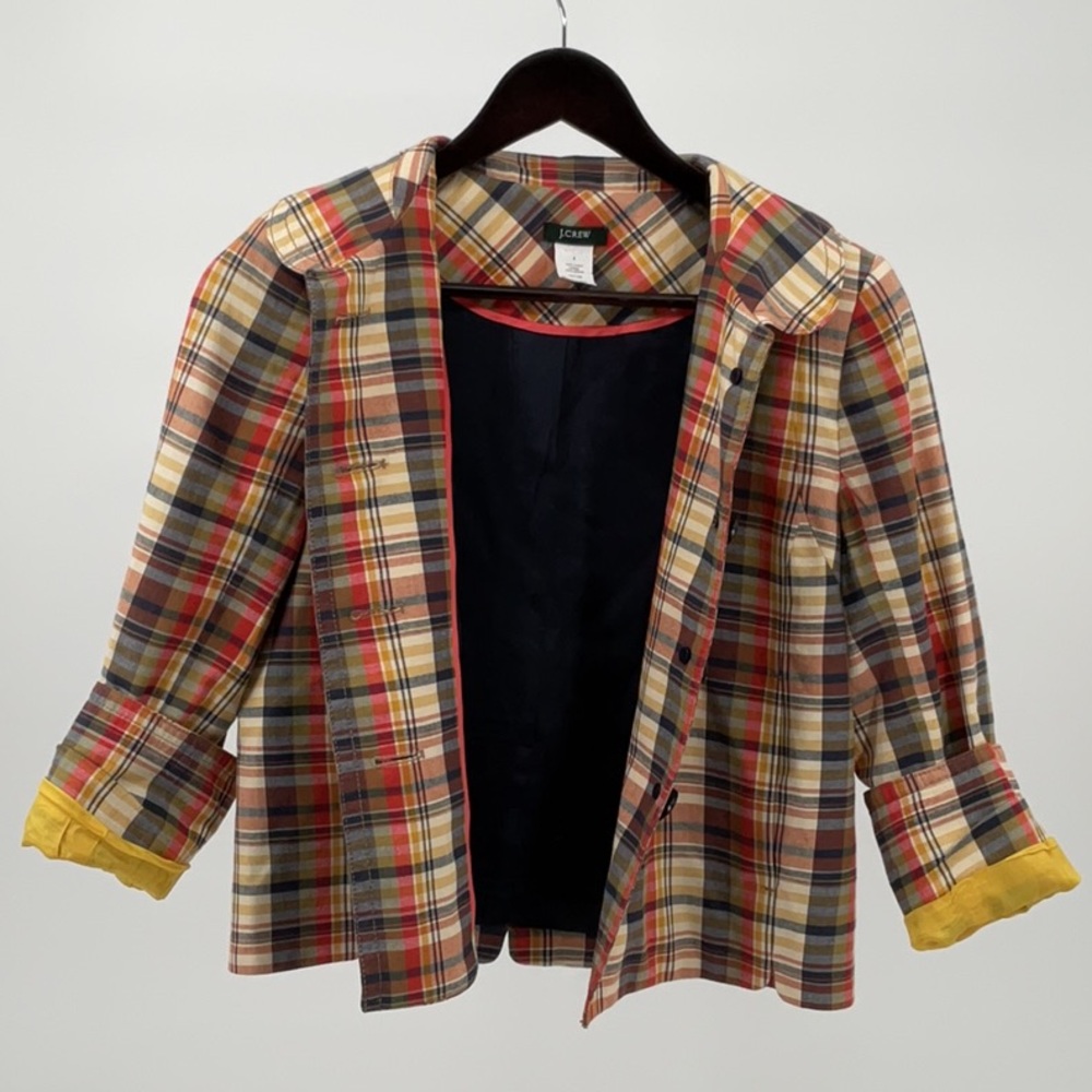 J.Crew Plaid Cropped Jacket Peter Pan Collar Cotton Fully Lined Size 4 - Picture 6 of 8